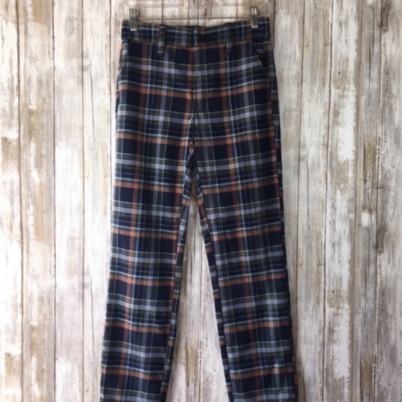 American Eagle Super High Rise Stretch Skinny Blue Plaid Trousers - Picture 2 of 9